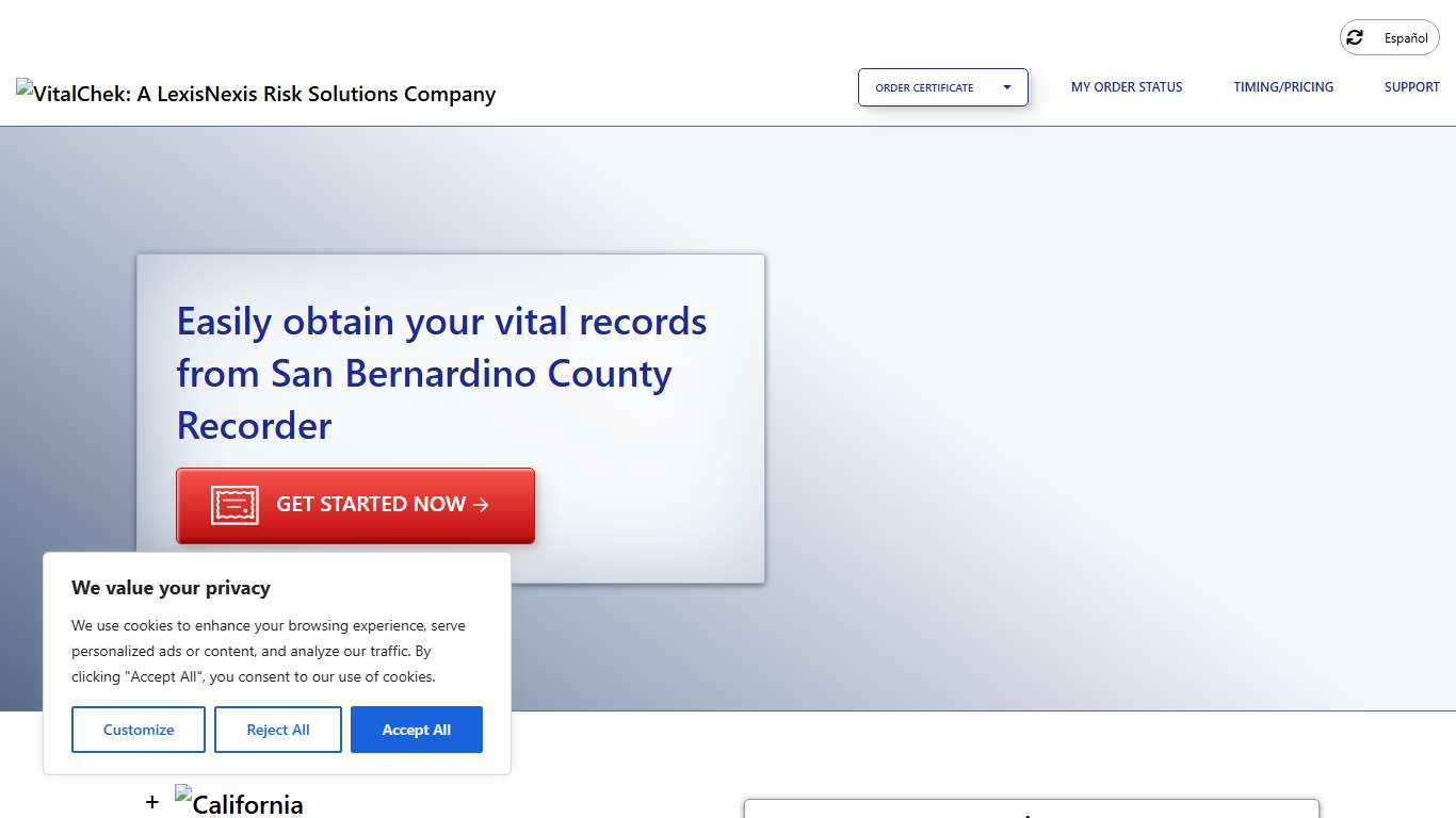 San Bernardino County Recorder (CA) Order Certificates - VitalChek